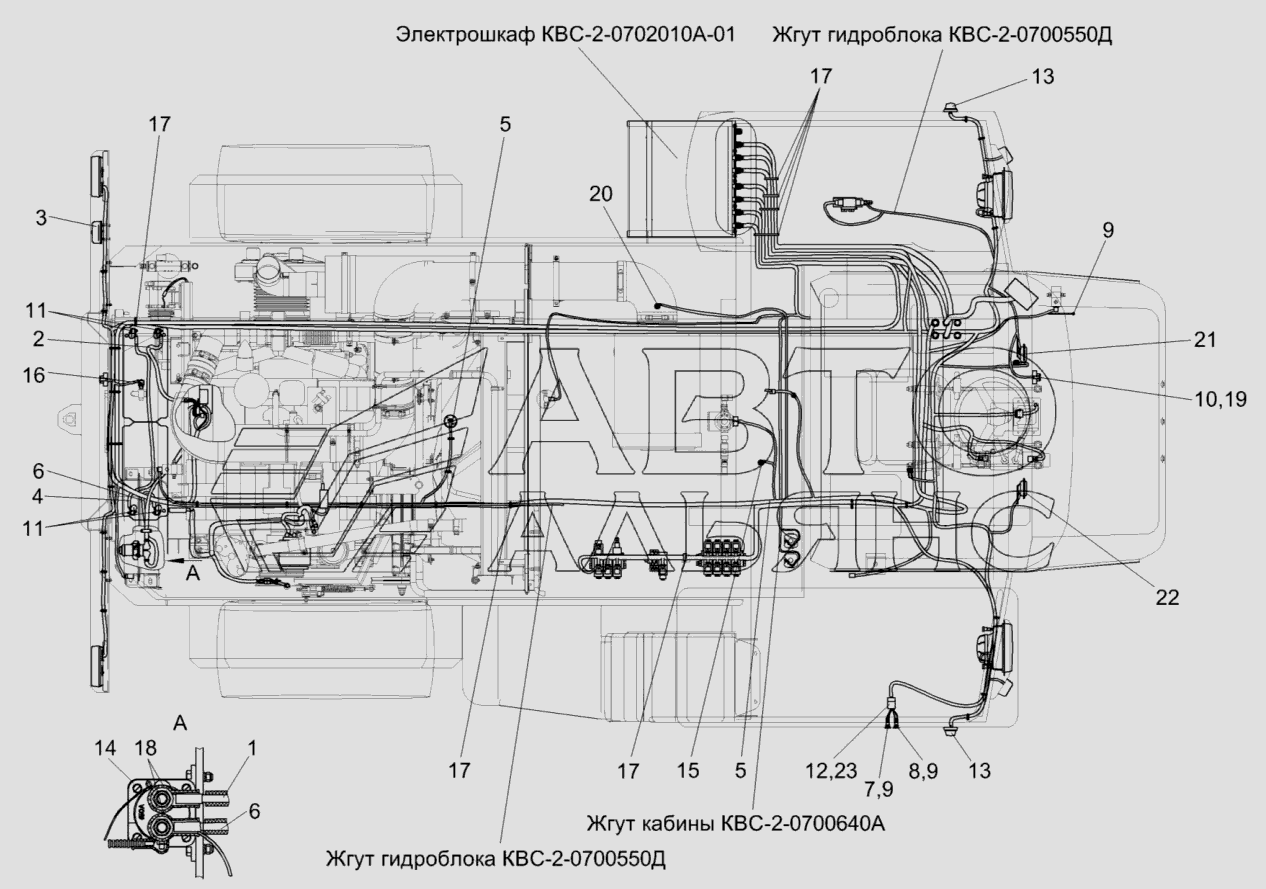 Электрооборудование измельчителя самоходного КВС-5-0100000 (вид сверху)