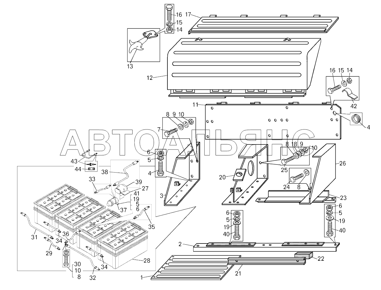 Установка аккумуляторных батарей на БелАЗ-75473;Mounting of storage batteries on dump truck BELAZ-75473