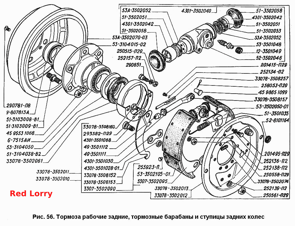 Робочі задні гальма, гальмівні барабани та маточини задніх коліс