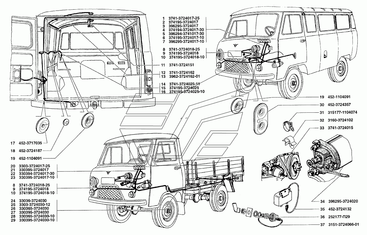 Электропровода (для автомобилей УАЗ-330394, УАЗ-330364, УАЗ-390944, УАЗ-330395, УАЗ-330365, УАЗ-390945)