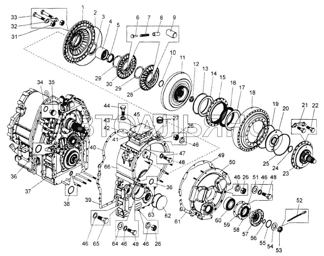 Гидротрансформатор с коробкой передач;Torque converter and gearbox