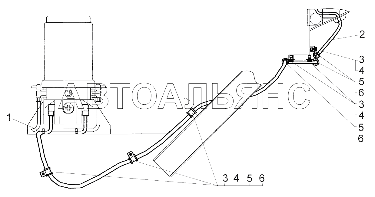 Монтаж проводов системы смазки «Lincoln» по шасси;Wiring arrangement of Lincoln lubrication system over chassis
