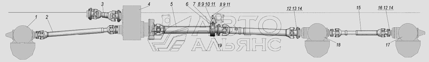 Карданная передача на шасси Урал 4320-1951-58 и автомобиль Урал 4320-0971-58