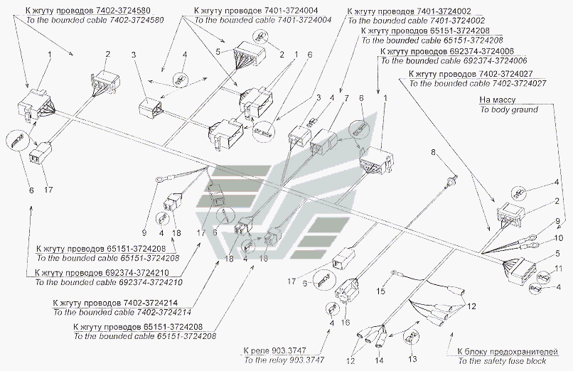 Жгут проводов N2 в кабине 7402-3724206, Э7402-3724206