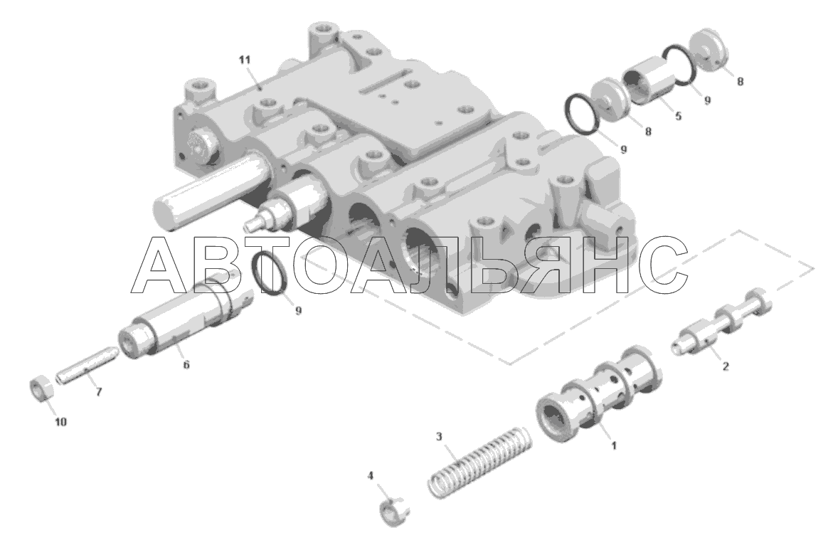 Коробка золотниковая. Регулятор давления гидротрансформатора;Spool-valve box. Torque converter pressure regulator
