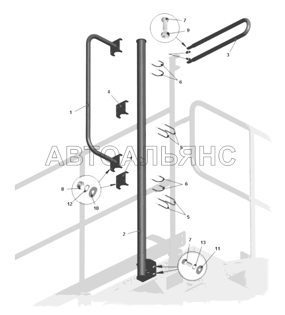Установка кронштейнов зеркал правого крыла (75306-8201006-10);Mounting of mirrors brackets