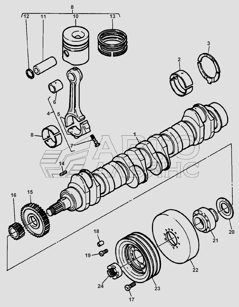 CRANKSHAFT, PISTONS AND CONNECTING RODS