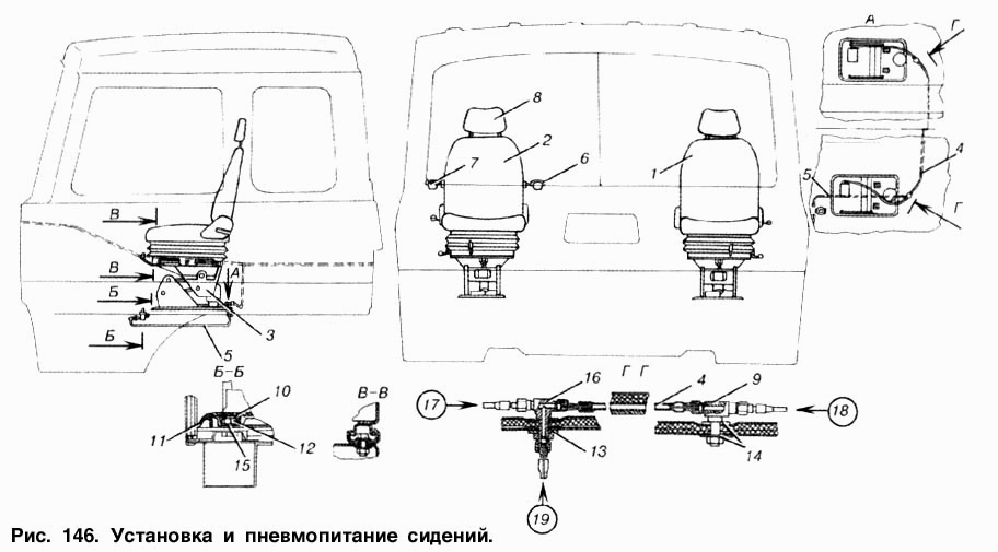 Установка и пневмопитание сидений
