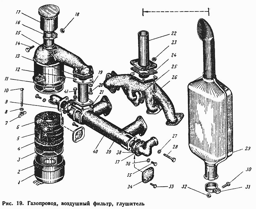 Газопровод, воздушный фильтр, глушитель