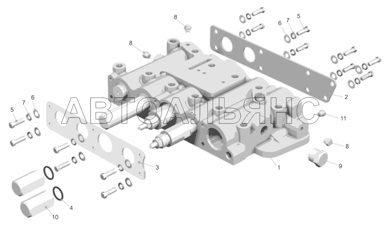 Коробка золотниковая. Крепление крышек;Spool-valve box. Fastening of covers