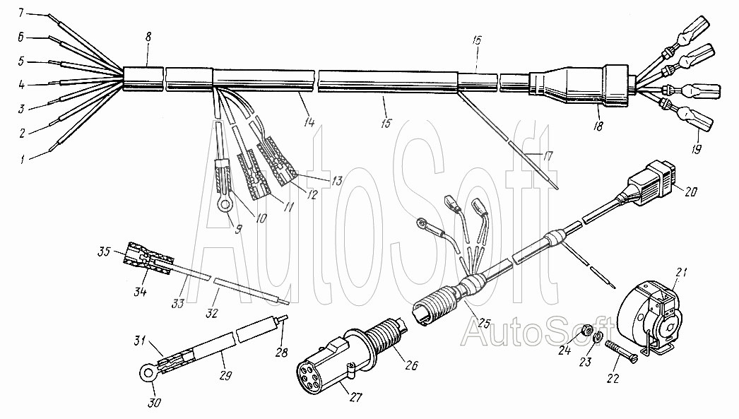 Жгут проводов от тягача к прицепу с вилкой