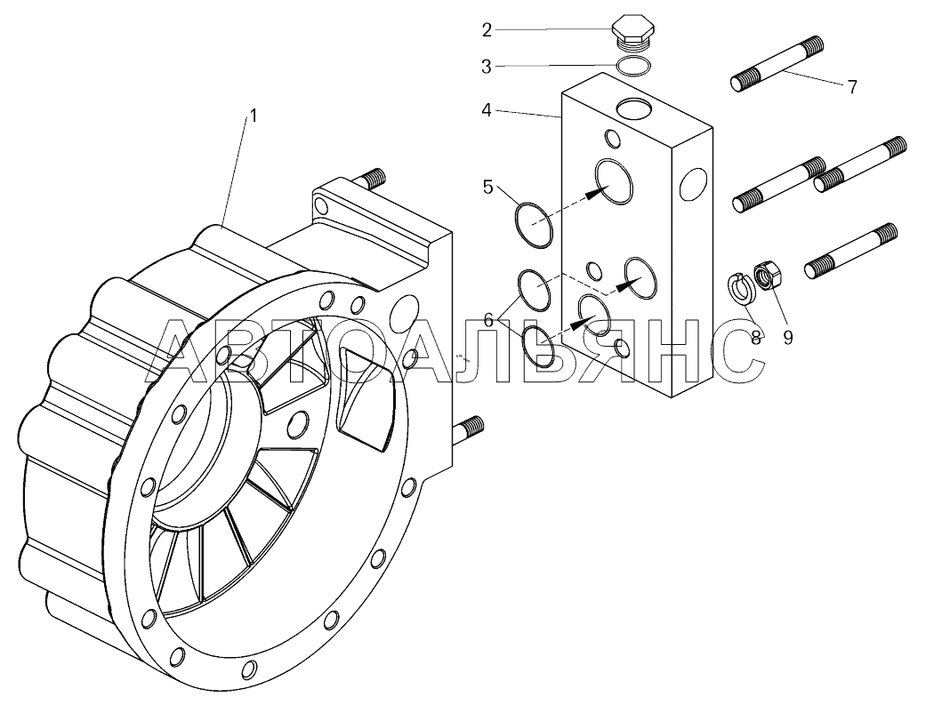 Корпус тормоза-замедлителя с переходной пластиной;Brake-retarder body with transiting plate