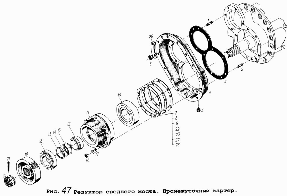 Редуктор среднего моста. Промежуточный картер
