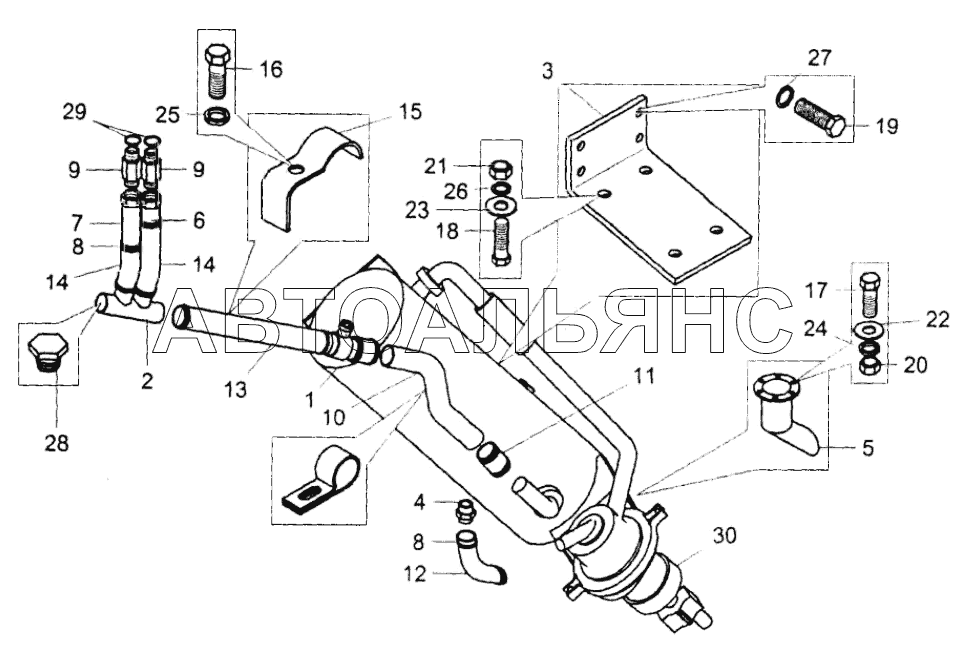 Установка пускового подогревателя;Mounting of starting heater