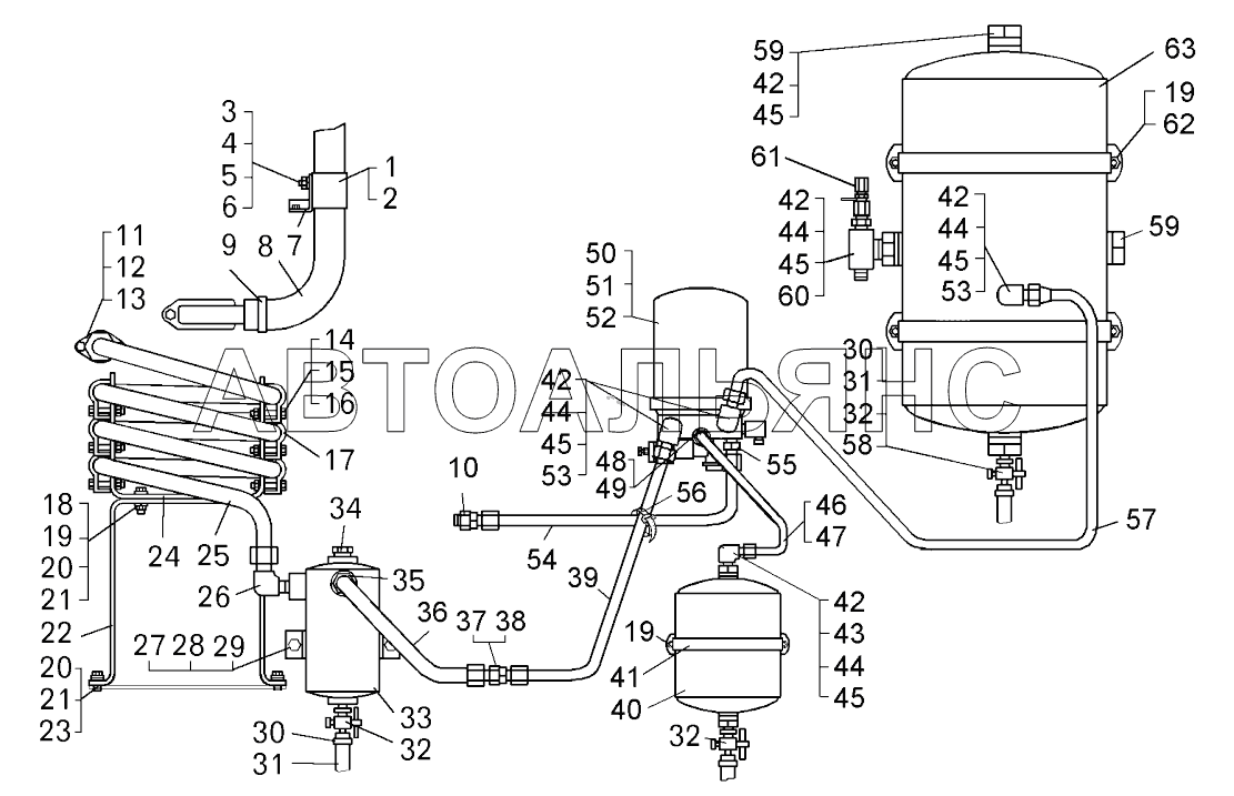 Монтаж трубопроводов компрессора (75131-3500016-10);Mounting of compressor pipelines