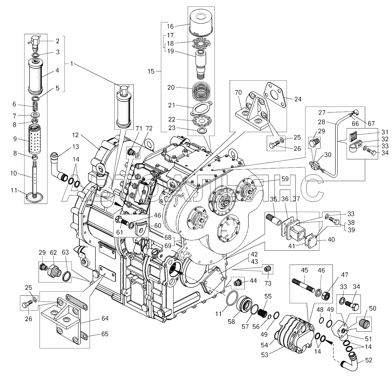 Гидромеханическая передача (- , - );Hydromechanical gear