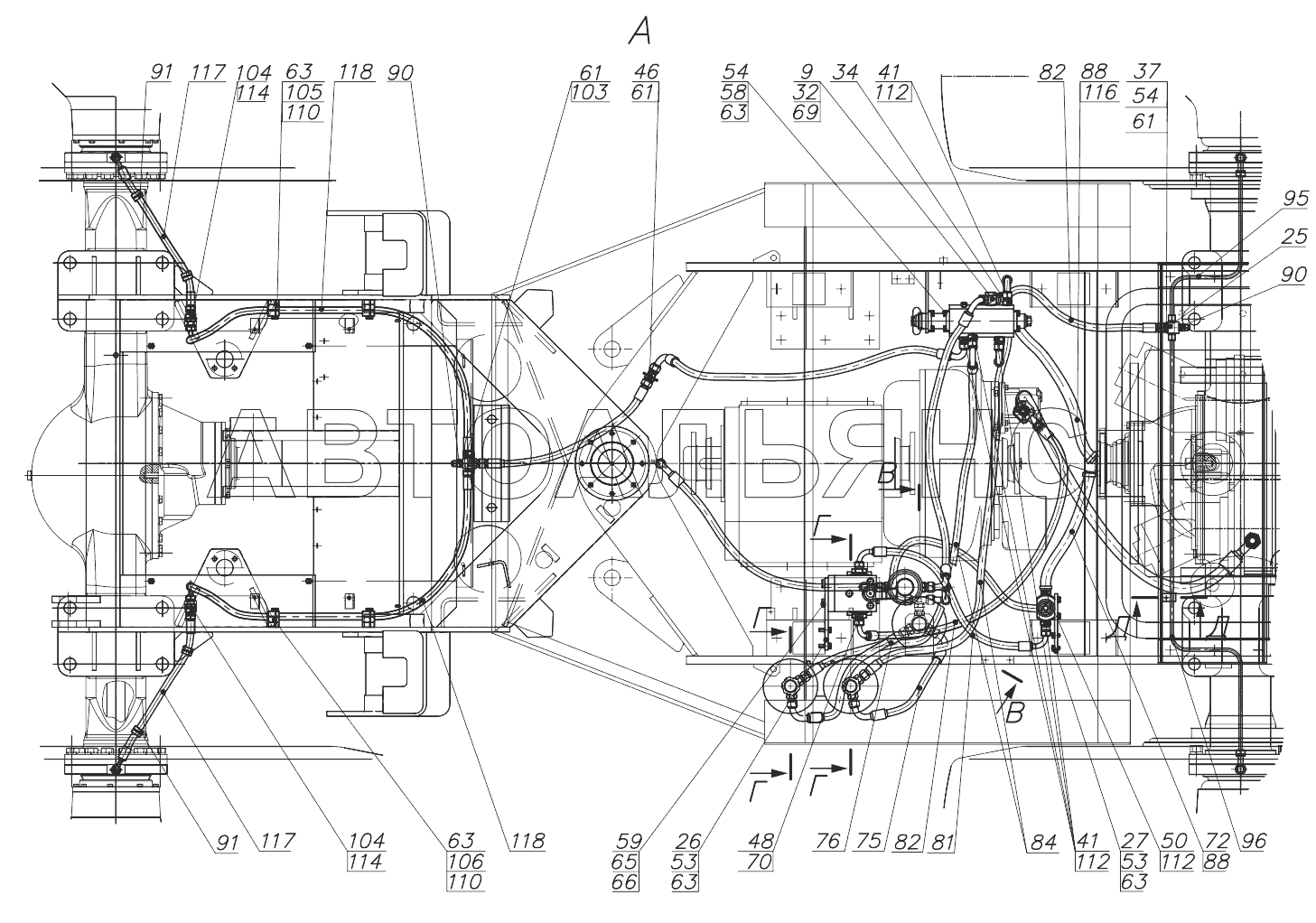 Гидросистема тормозов 342В.10.00.000;Brake hydraulic system 342В.10.00.000