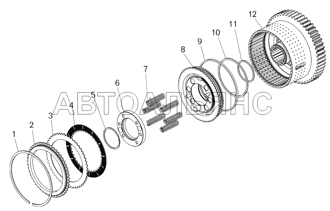 Фрикцион повышающего (понижающего ) диапазона;Friction clutch of raising (lowering) range