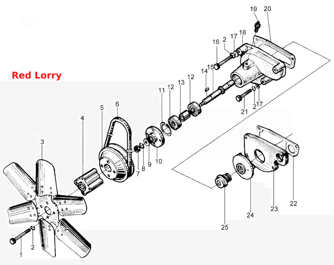 Cooling water pump and fan assembly