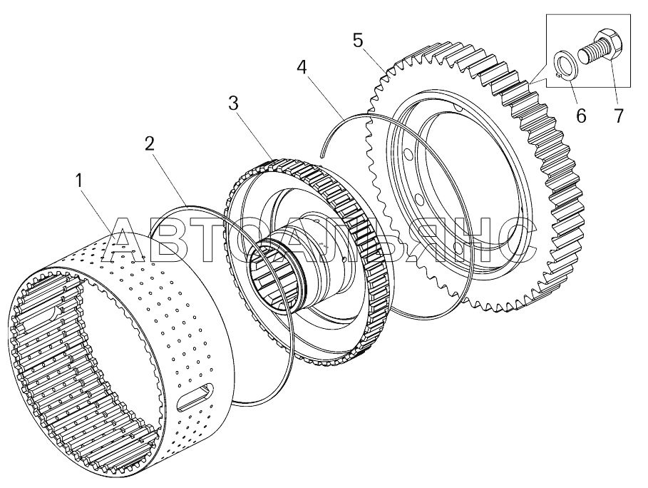 Барабан фрикциона повышающего (понижающего ) диапазона;Drum of raising (lowering) range friction clutch