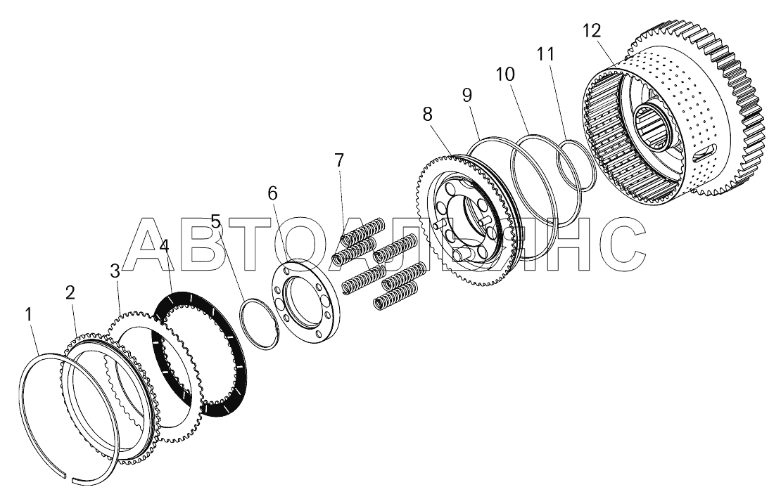 Фрикцион повышающего (понижающего) диапазона;Friction clutch of raising (lowering) range