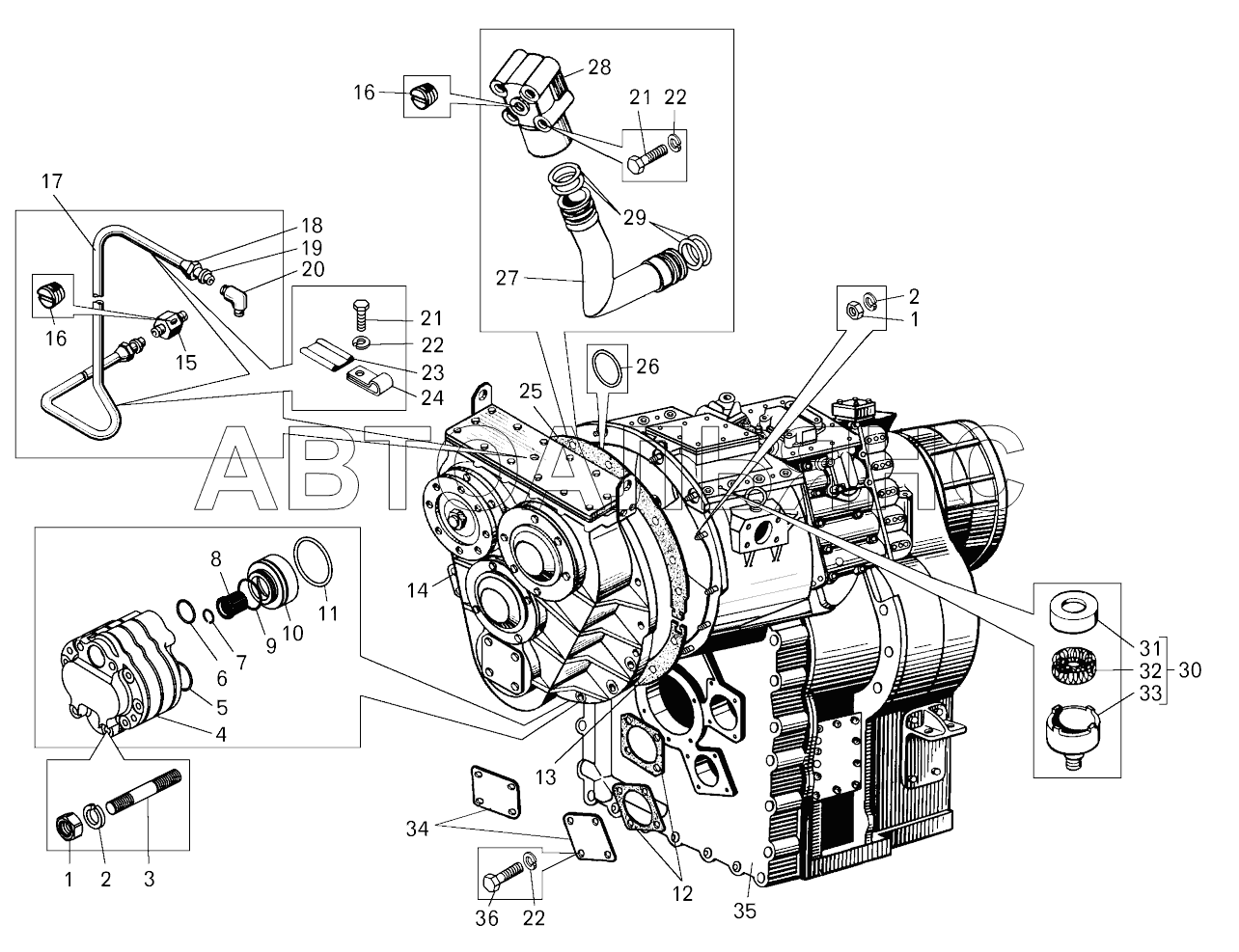 Гидромеханическая передача. Вид I;Hydromechanical gear. View I