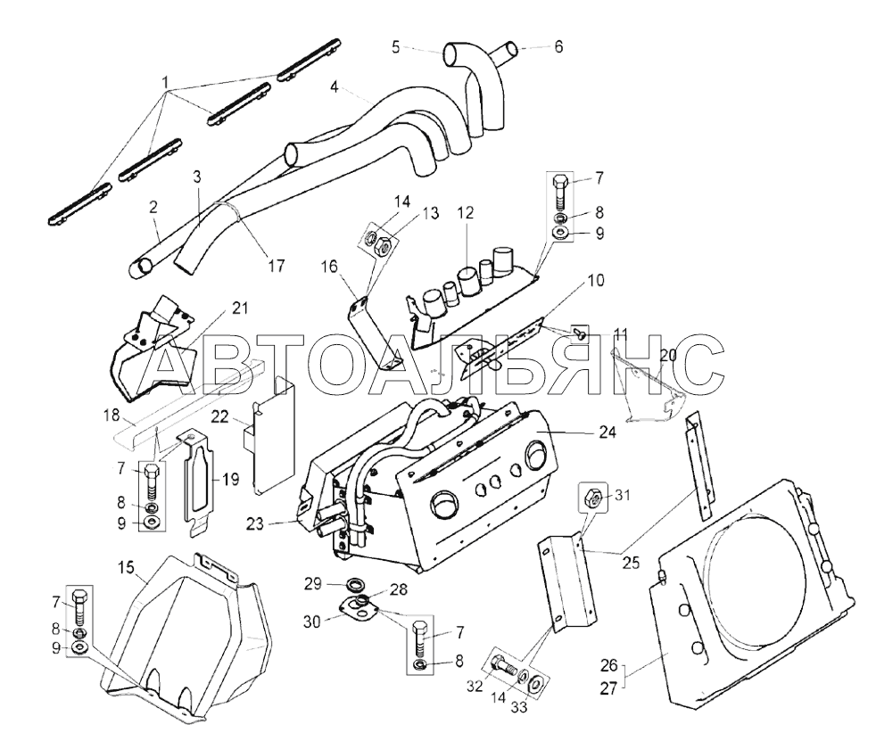 Установка отопительнокондиционерного блока (7555В-8100002-11);Mounting of heating and conditioning unit