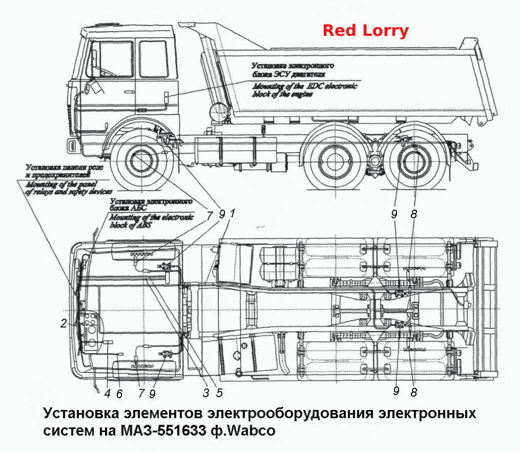 Установка элементов электрооборуд.электрон.систем на МАЗ-551633 ф.Wabco