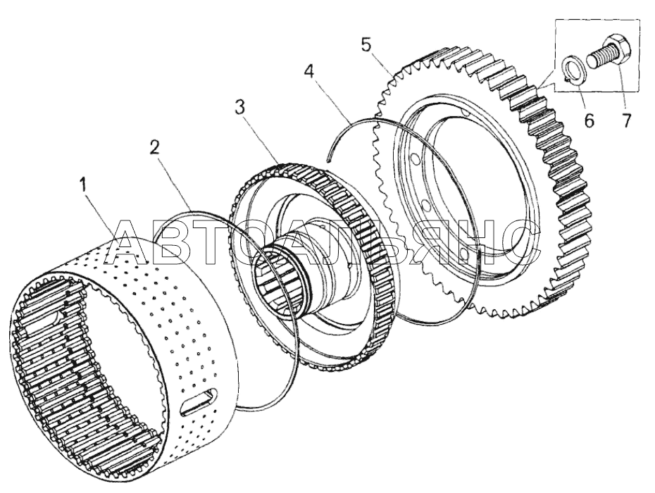 Барабан фрикциона повышающего (понижающего) диапазона;Drum of raising (lowering) range friction clutch