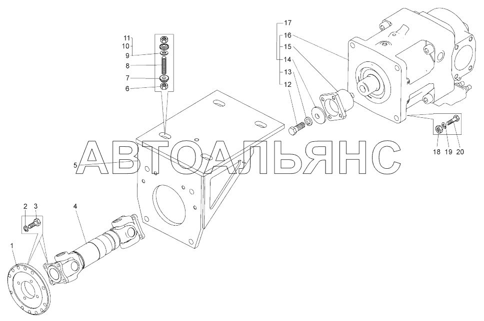 Установка насоса и карданного вала (75581-8600032);Mounting of pumps