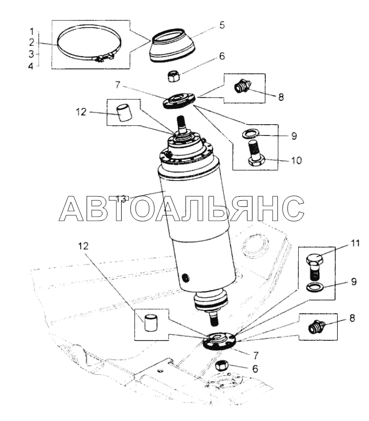Установка цилиндра передней подвески;Front suspension cylinder