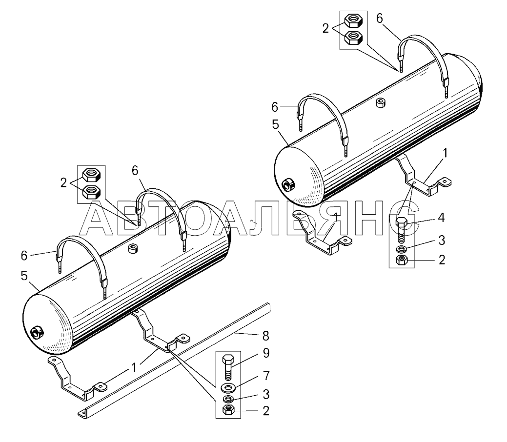 Установка баллонов воздушных;Mounting of air cylinder