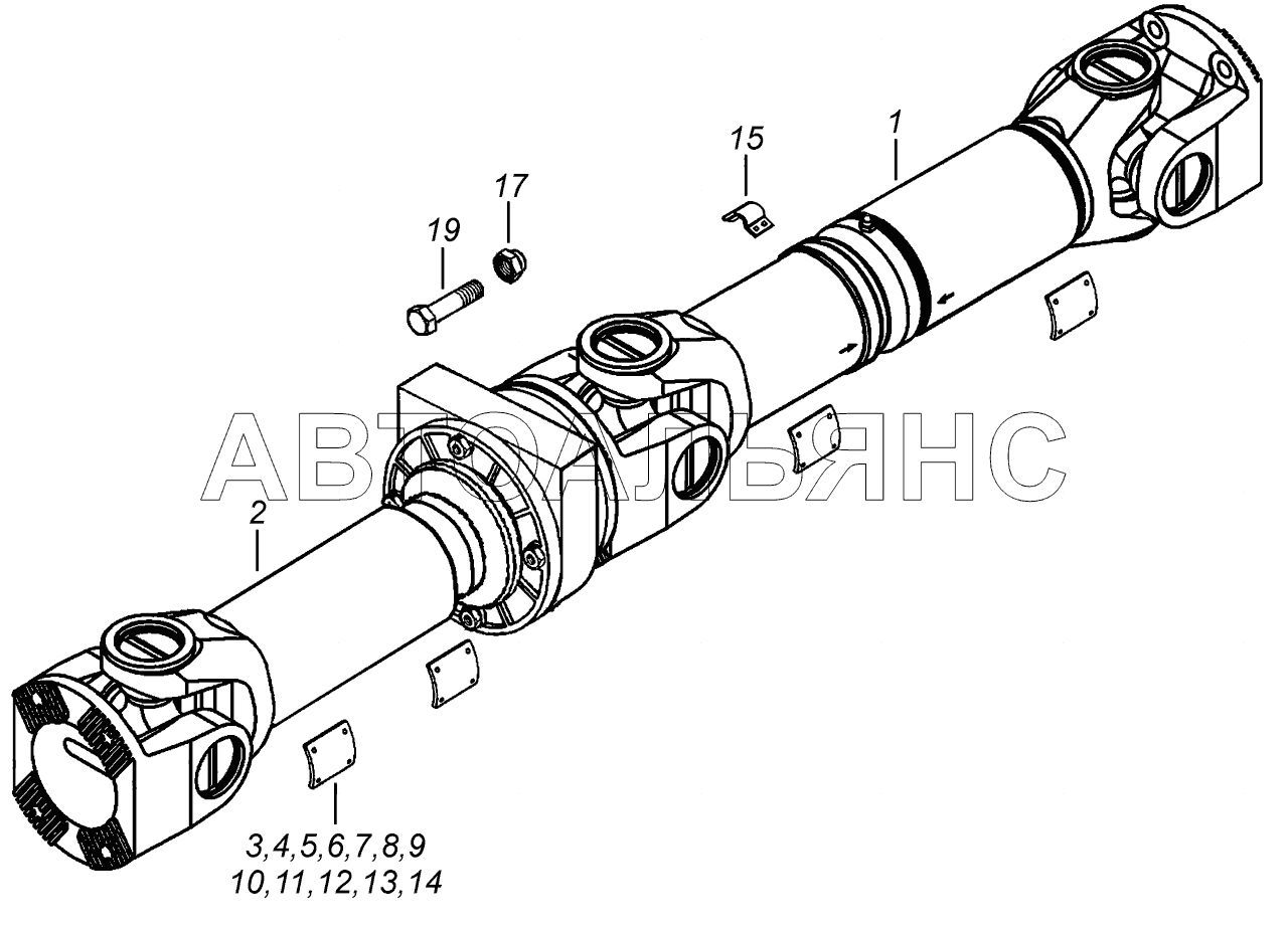4308-2201006-91 Вал карданный трехшарнирный