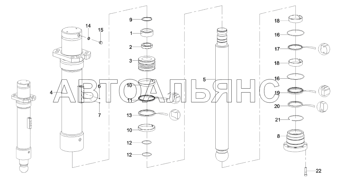 12634450 Oil cylinder, outrigger, front