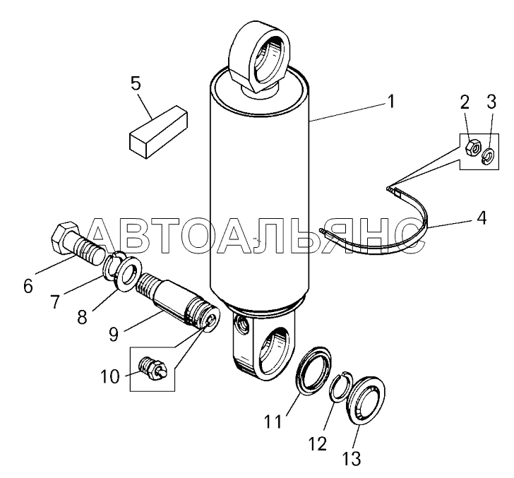 Установка цилиндра опрокидывающего механизма;Mounting of dumping mechanism cylinder