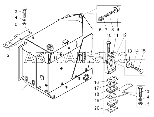 Установка топливного бака (75131-1100001-40, 75131-1100001-41);Mounting of fuel tank