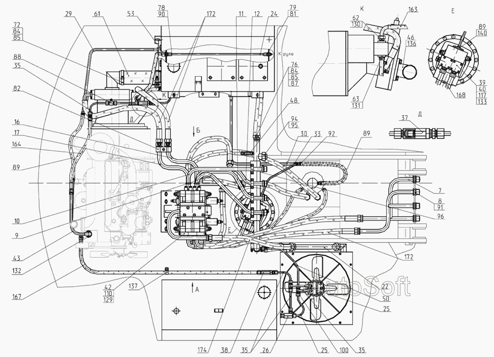 Трубопроводы на поворотной платформе (с гидравликой "Rexroth")-
