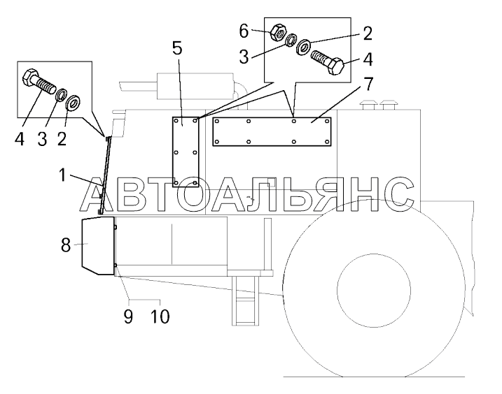Установка заднего буфера и брызговиков двигателя (, );Mounting of the rear buffer and engine mud guards