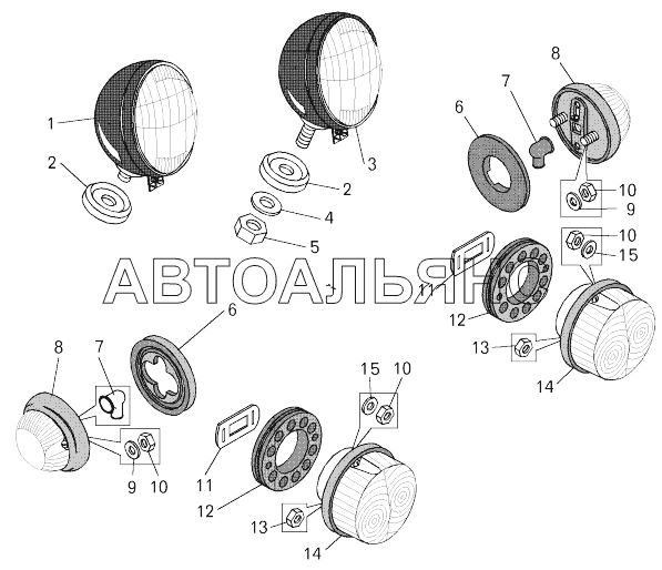 Установка передних фар ;Mounting of front headlights