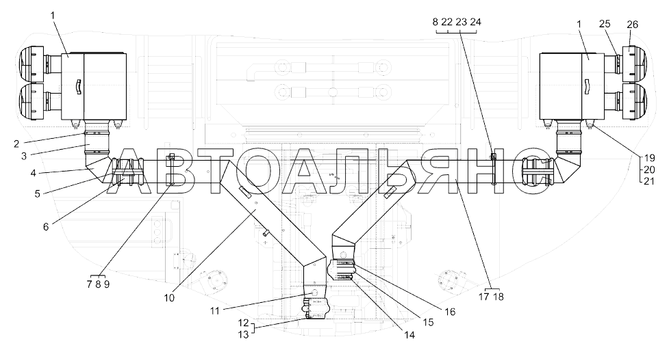 Установка воздушных фильтров с системой очистки "Flitguard" (7513-1100005-10);Mounting of air filters with cleaning system "Flitguard"
