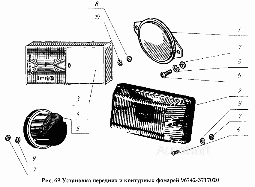 Установка передних и контурных фонарей 96742-3717020
