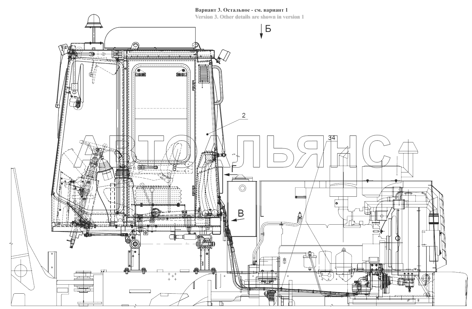 Установка кабины 352С.50.00.000;Cab installation 352С.50.00.000