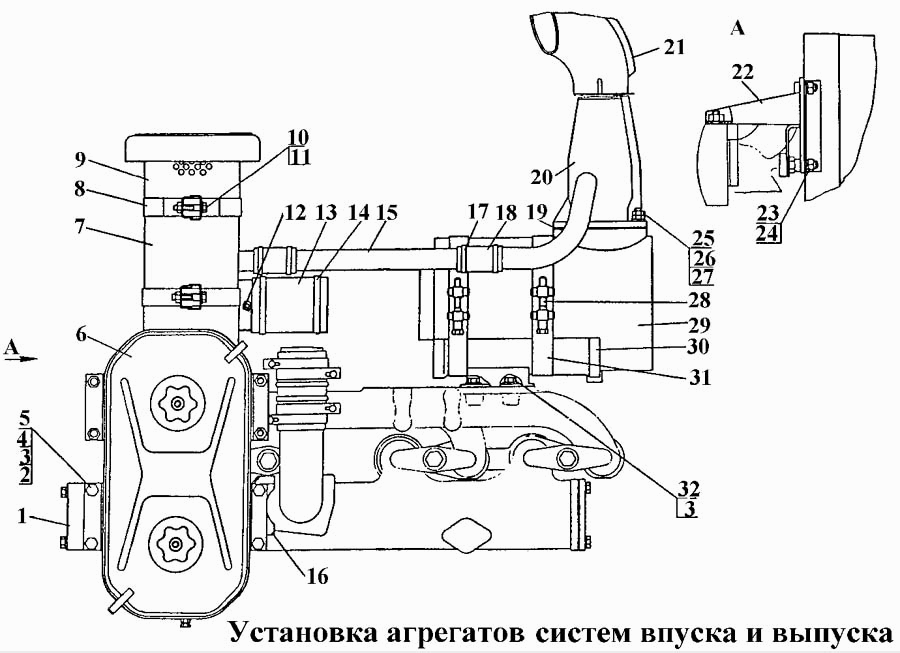 Установка агрегатов систем впуска и выпуска