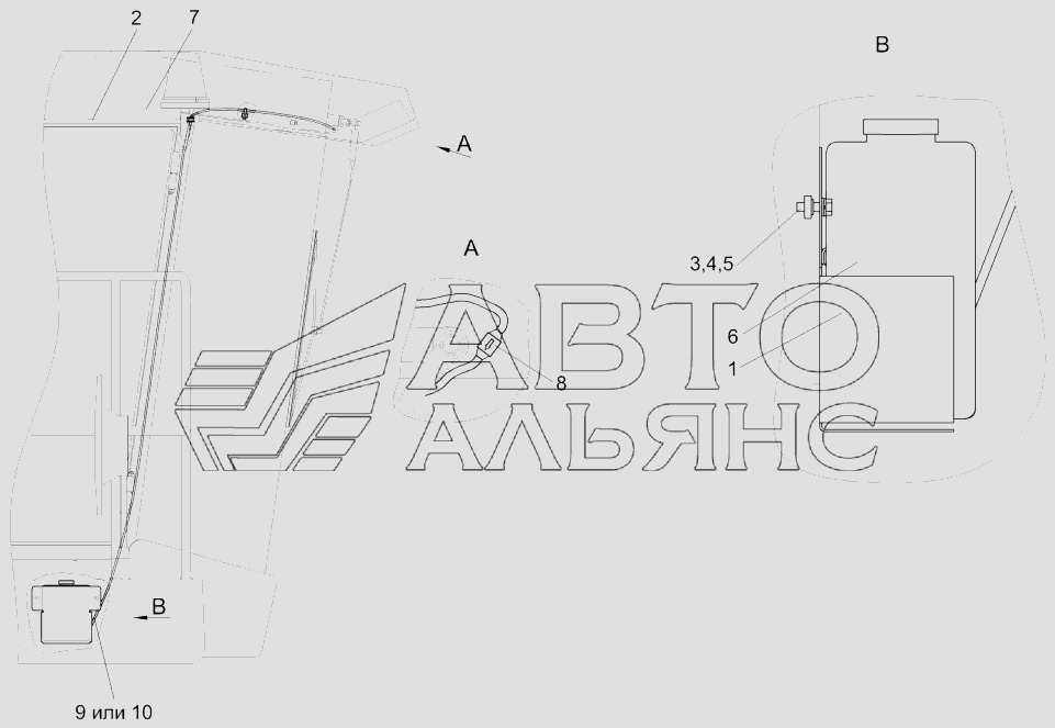 Установка стеклоомывателя КЗК-12-0120460-01