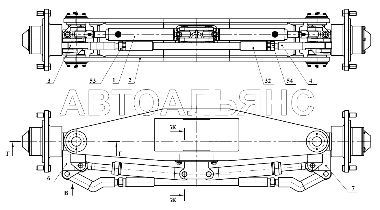 Мост управляемый А.- - А;Steerable axle А.- - А