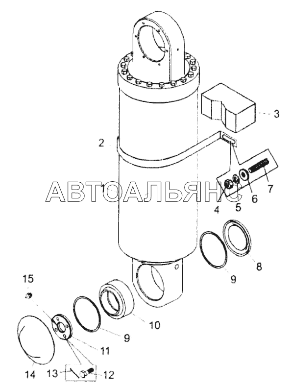 Установка цилиндров опрокидывающего механизма;Mounting of hoist cylinders