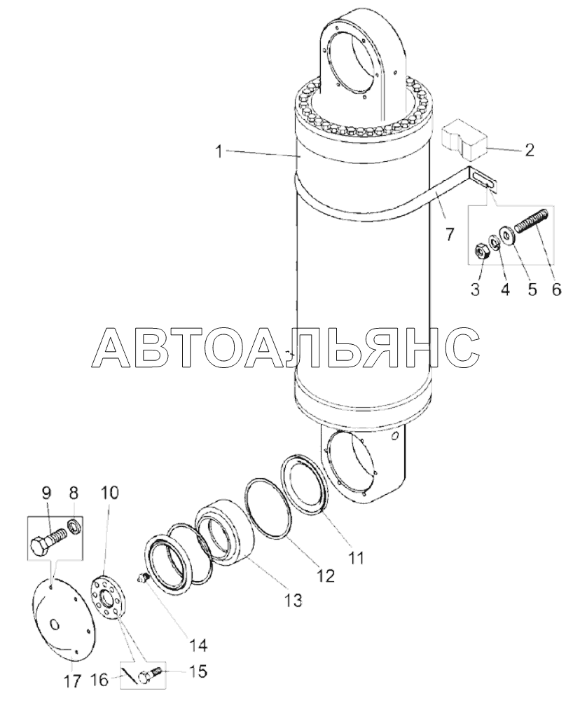 Установка цилиндров опрокидывающего механизма (75131-8600001);Mounting of hoist cylinders