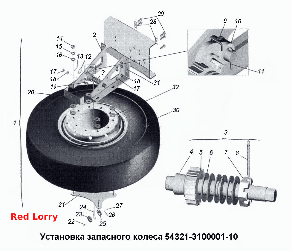 Установка запасного колеса 54321-3100001-10