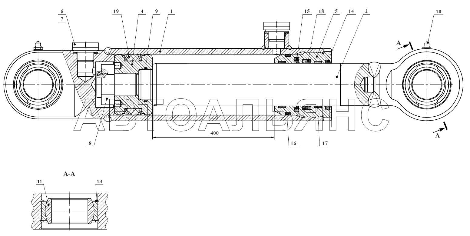 Гидроцилиндр КГЦ 632-02.80-56-400;Hydraulic cylinder КГЦ 632-02.80-56-400