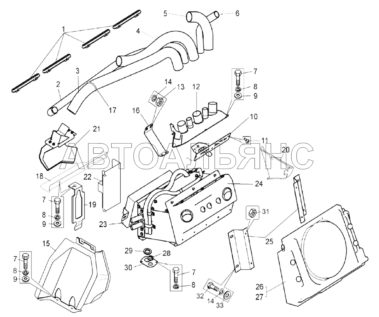 Установка отопительнокондиционерного блока (7555В-8100002-10);Mounting of heating and conditioning unit
